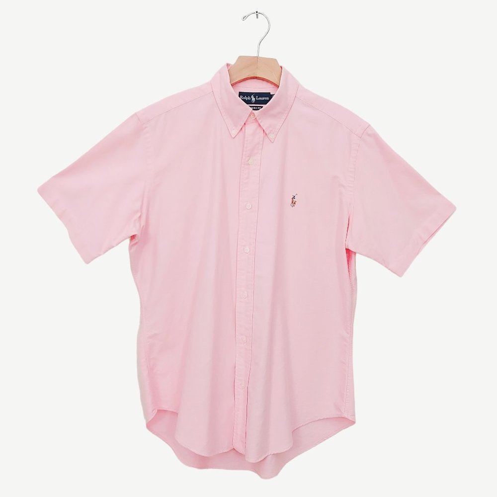 Ralph Lauren Classic Fit Mens Polo Shirt Large Button Up Short Sleeve Pink